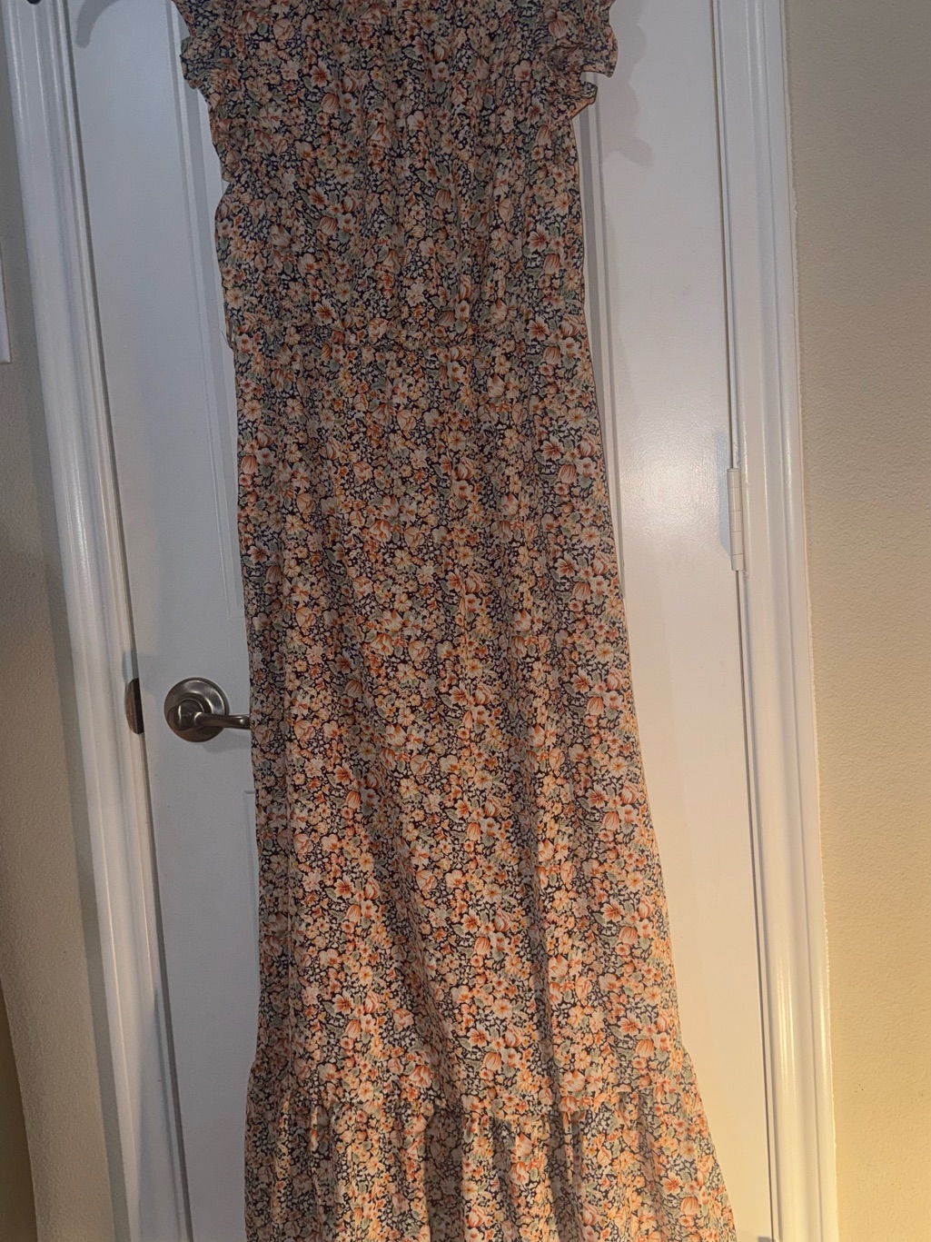 Floral Tiered Maxi Dress In Peach Multi